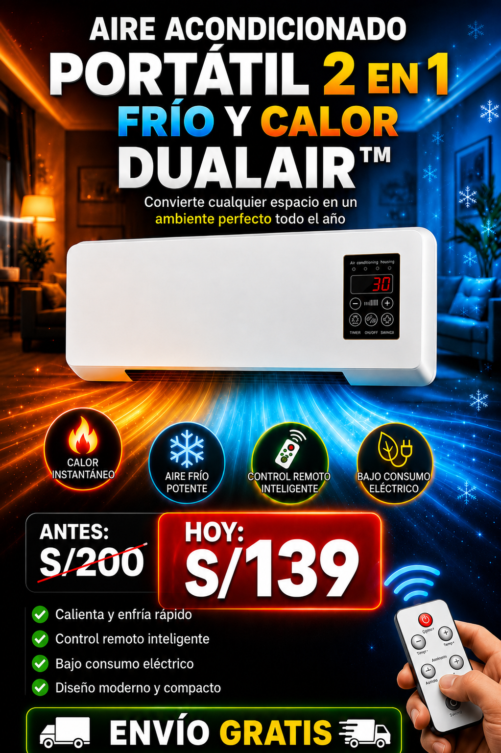 Aire Acondicionado Portátil 2 en 1 Frío y Calor DualAir™