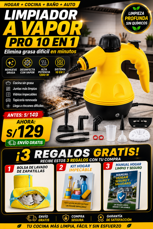 LIMPIADOR A VAPOR PRO 10 en 1  +  🎁 3 Regalos Gratis 🎁 | Adiós Grasa