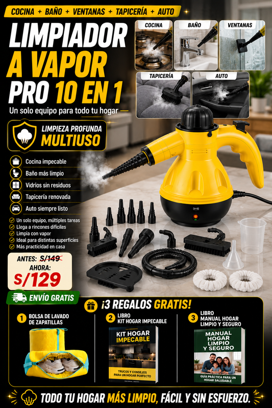 LIMPIADOR A VAPOR PRO 10 en 1 + 🎁 3 REGALOS GRATIS 🎁 | Limpia todo tu Hogar